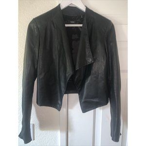 Theory Crossover Black Open Front Leather Blazer Jacket Womens Size Small